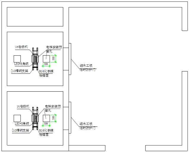 電梯井道安裝卷?yè)P(yáng)機(jī)俯視圖